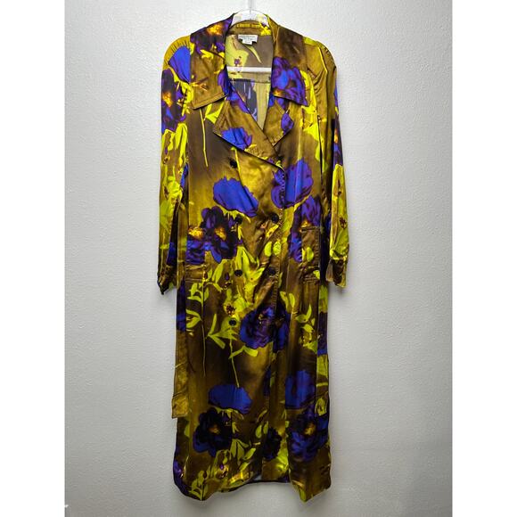Dries Van Noten floral satin trench coat yellow women US 8 double-breasted - Picture 2 of 16